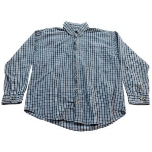 American Blue‎ Authentic Denim Mens XL Blue White Plaid Cotton Button Down Shirt